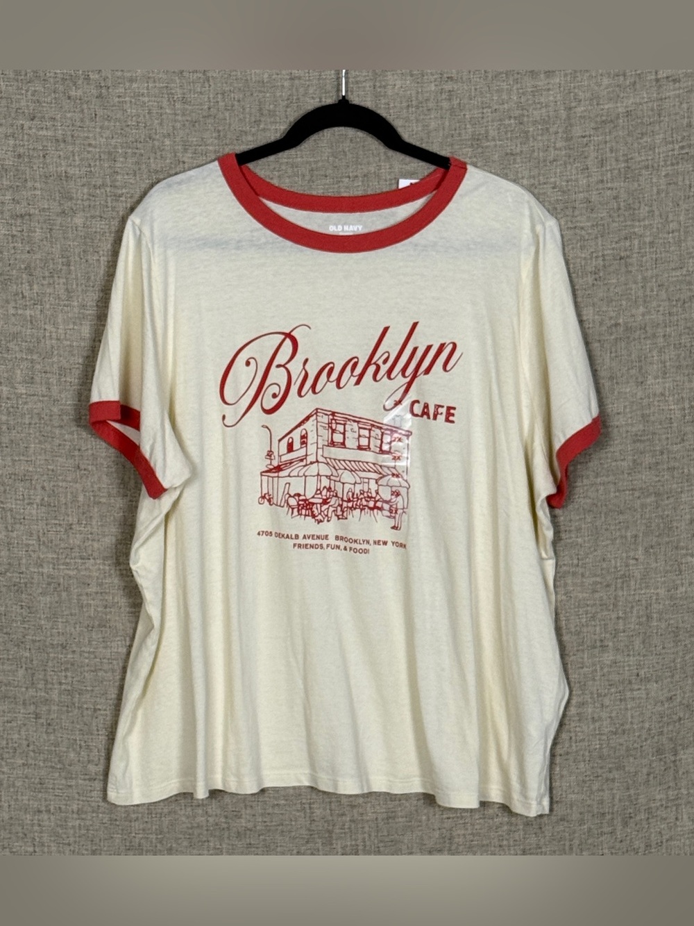 NWT Old Navy Cream and Red Brooklyn Cafe Ringer Tee NWT